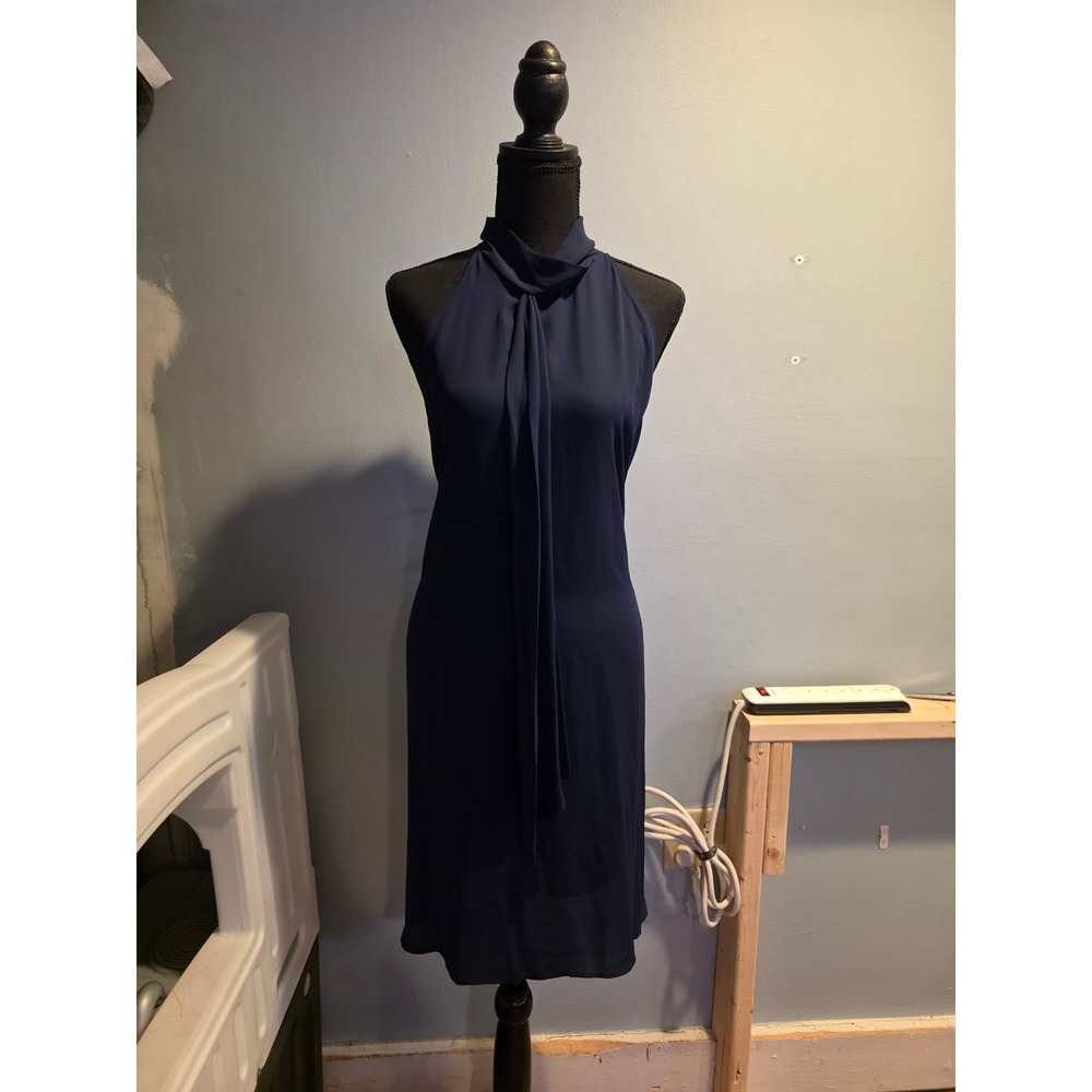 Worthington Navy Blue Halter Neck Tie Front Sheath Dress Sleeveless Size L